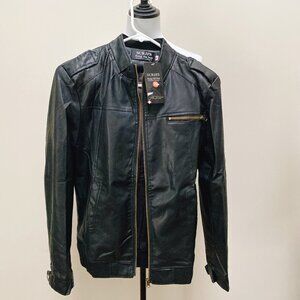 NWT Womens Black Faux Zip up side Pocket Leather Jacket